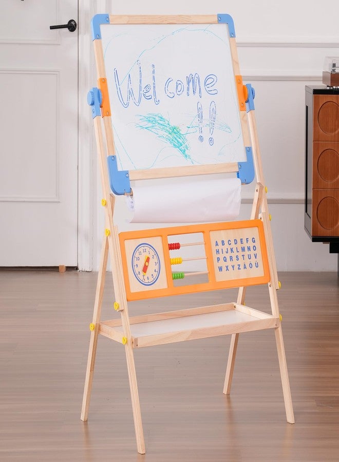 Asweets 3 in 1 Kids Art Easel, Magnetic Whiteboard/Chalkboard with Drawing Paper Roll, Abacus/Clock/Alphabet Chart - Educational Toy for Toddlers Preschoolers (3-8) - Image 2